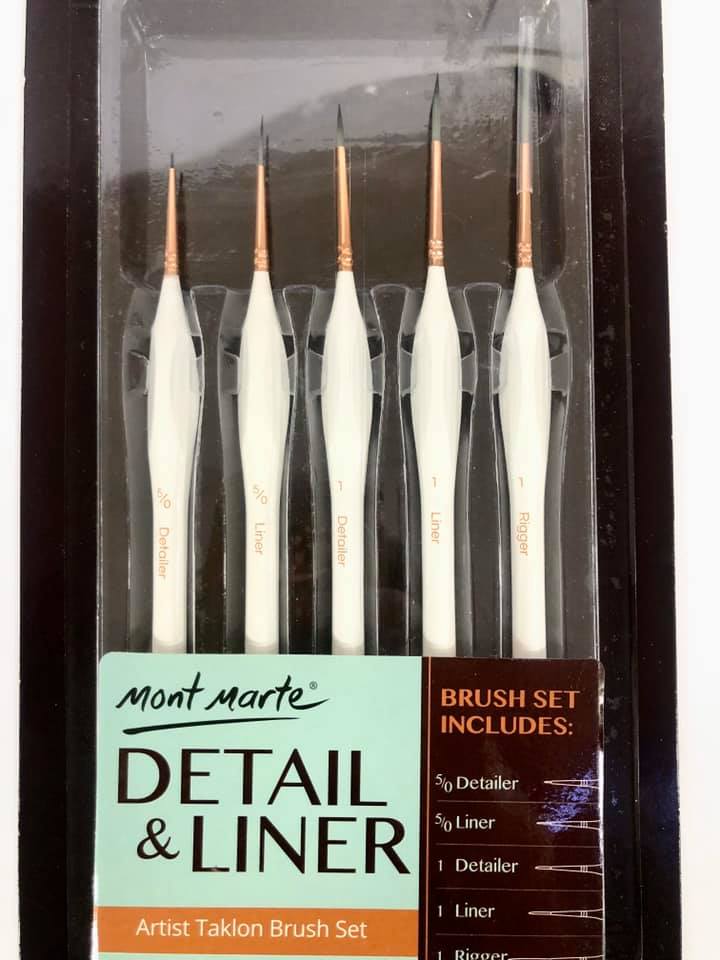 Detail Liner Brush Set 5pce Mont Marte Taklon Brushes Painting Art Craft  Artist