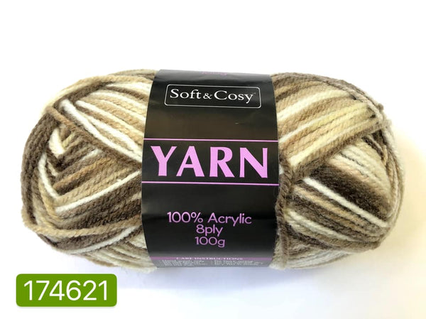 Knitting Yarn Multi Colour Brown White 100g