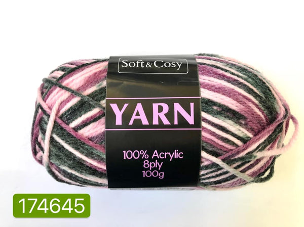 Knitting Yarn Multi Colour Pink/Grey/Blk 100g