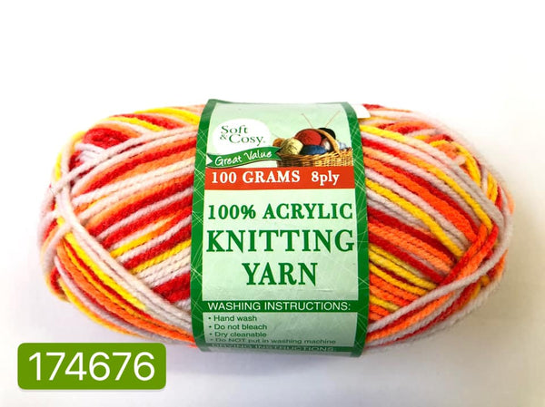 Knitting Yarn Multi Colour Bright 100g