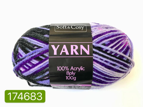 Knitting Yarn Multi Colour Purple Black 100g