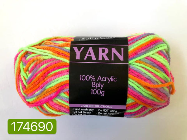Knitting Yarn Multi Colour Fluro 100g