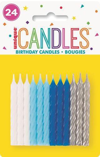 Birthday Candles 24pk Bl/Wh/Silv