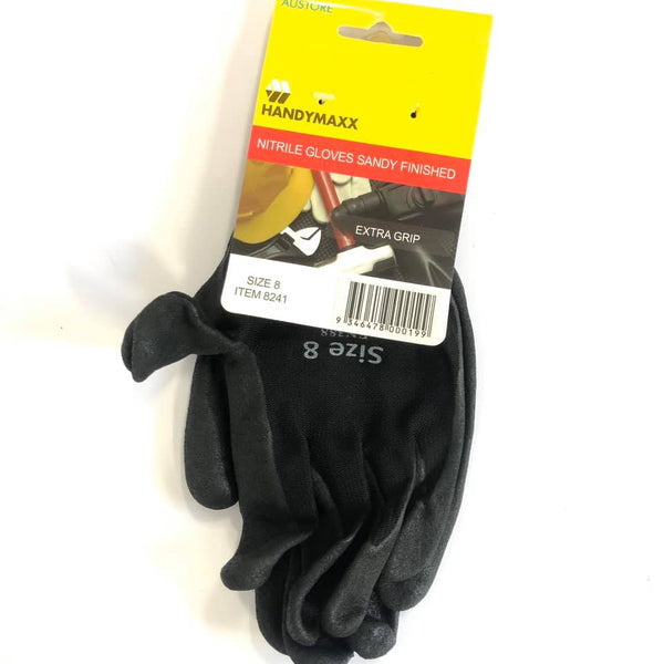 Gloves Work Nitrile Black Size 8