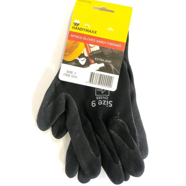 Gloves Work Nitrile Black Size 9