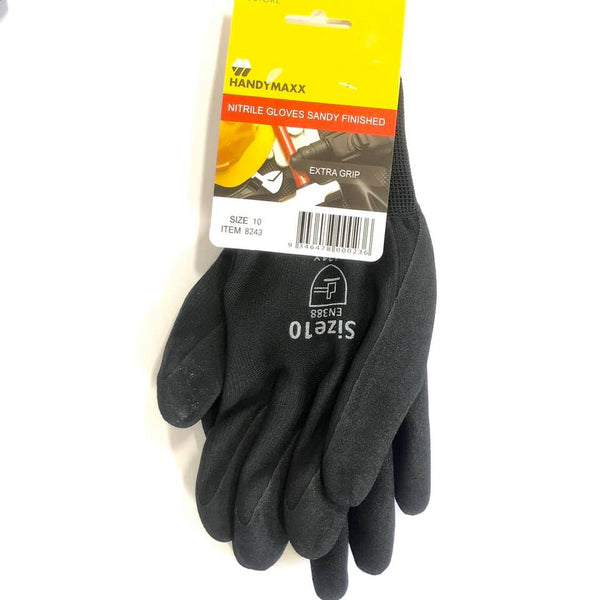 Work Gloves Nitrile Black Size 10