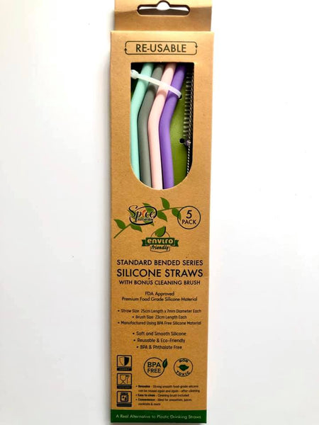 Enviro Reusable Silicone Straws w/Brush 5pc