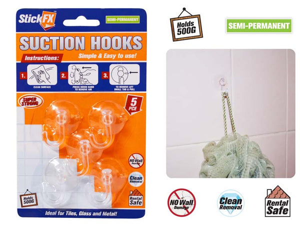 StickFX Suction Hooks Clear 5pce 3cm