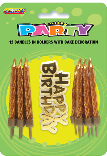 Birthday Candles 12pk w/Birthday Sign Gold