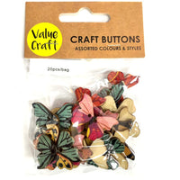 Wooden Buttons Butterfly 20pc