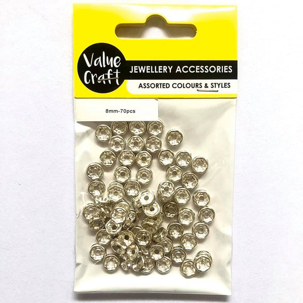 XXX Jewellery Rondells Diamante 8mm Silver 70pcs
