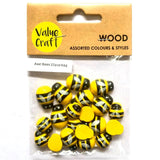 Wooden Bees Assorted 15-19mm 20pcs